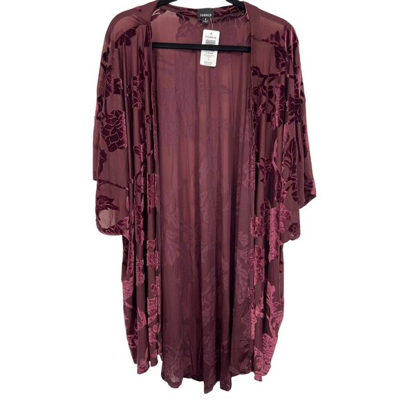 Torrid Women Velvet Kimono Cardigan Jacket Plus 4 4X Burnout Short Sleeve New - Picture 1 of 8